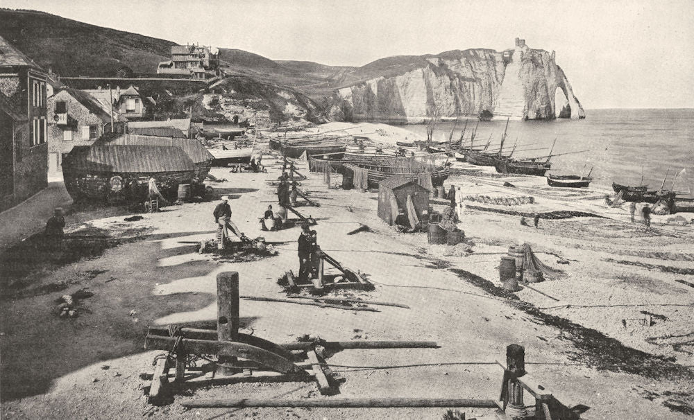 SEINE- MARITIME. Étretat. La place et les Falaises D'aval 1900 old print